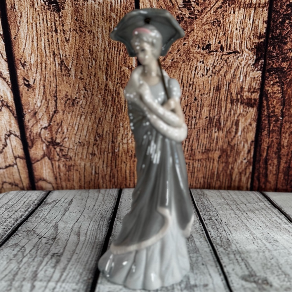 Vintage Porcelain Lady Figurine With Umbrella Parasol Victorian‎ Style